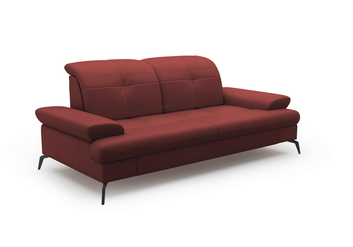2,5-SITZER in Echtleder Rotbraun  - Rotbraun/Schwarz, Konventionell, Leder/Metall (202/90/122cm) - Sit & More