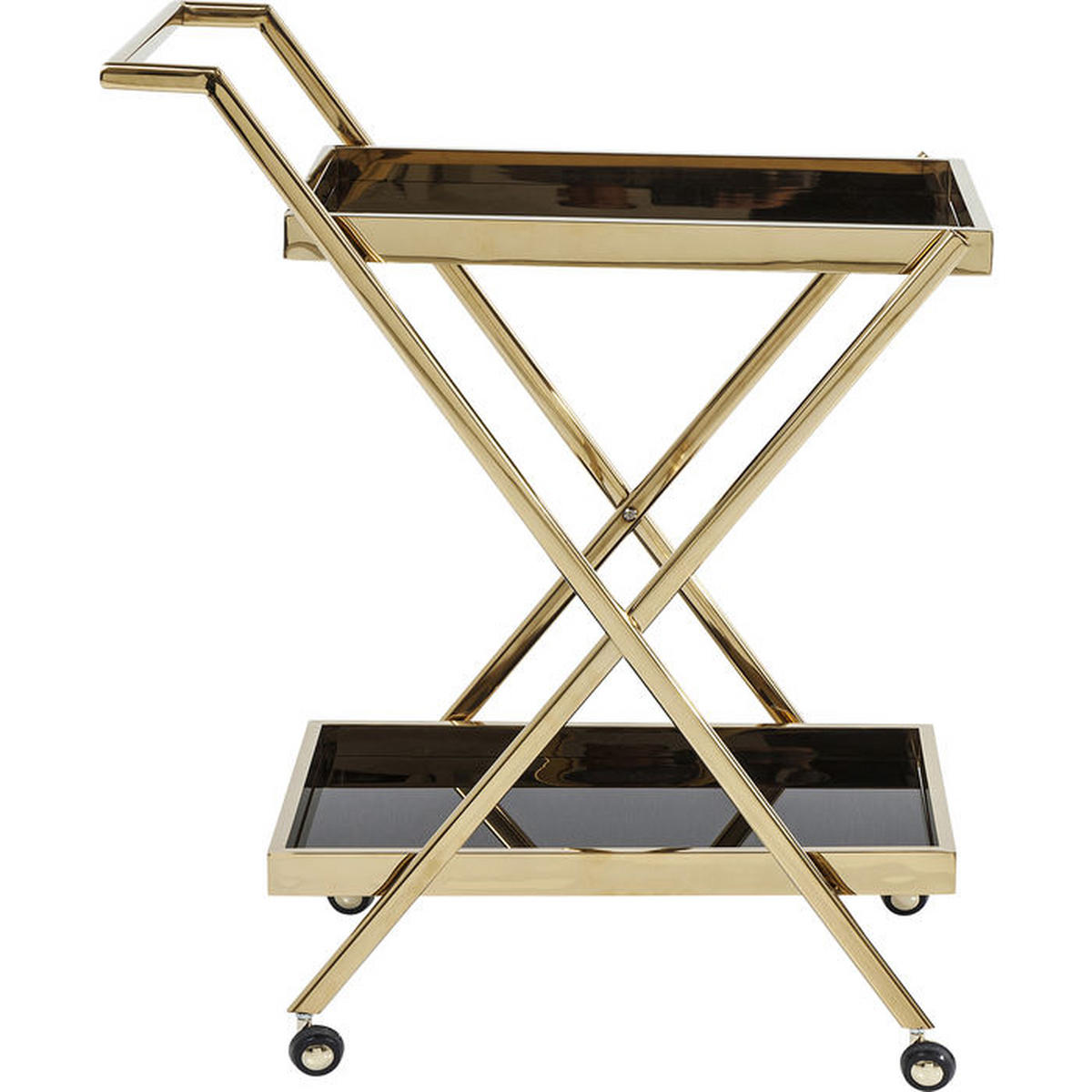 SERVIERWAGEN Schwarz, Messingfarben  - Messingfarben/Schwarz, KONVENTIONELL, Glas/Metall (89/50/76cm) - Kare-Design