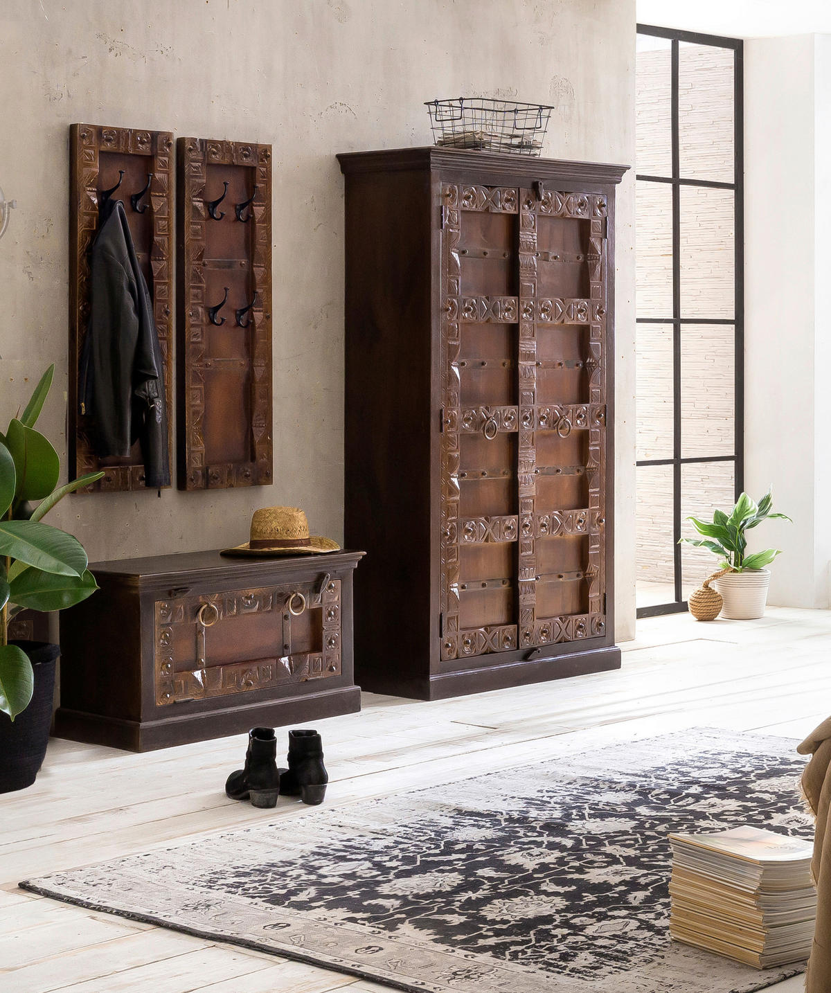 GARDEROBENPANEEL  in 35/110/8 cm  - Schwarz/Braun, Design, Holz/Metall (35/110/8cm) - MID.YOU