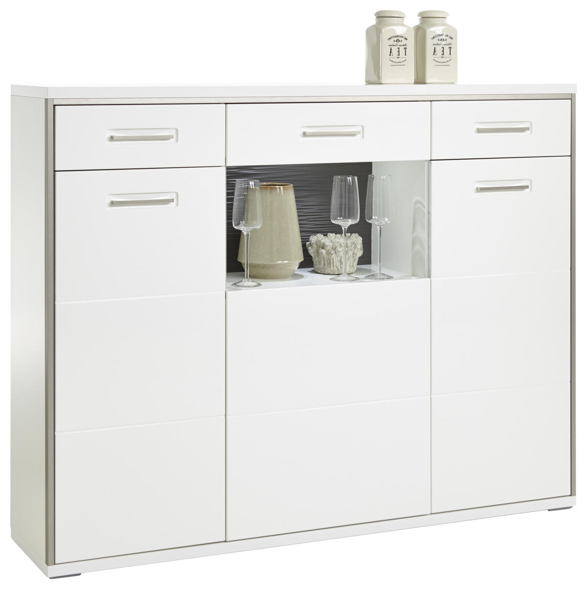 HIGHBOARD Accra  in 153/121/45 cm  - Weiss Hochglanz/Weiss, Design, Glas/Holzwerkstoff (153/121/45cm) - Livetastic
