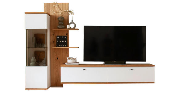 ANBAUWAND  in Weiß, Eiche Bianco  303/203/50 cm  - Eiche Bianco/Anthrazit, Design, Glas/Holz (303/203/50cm) - Novel