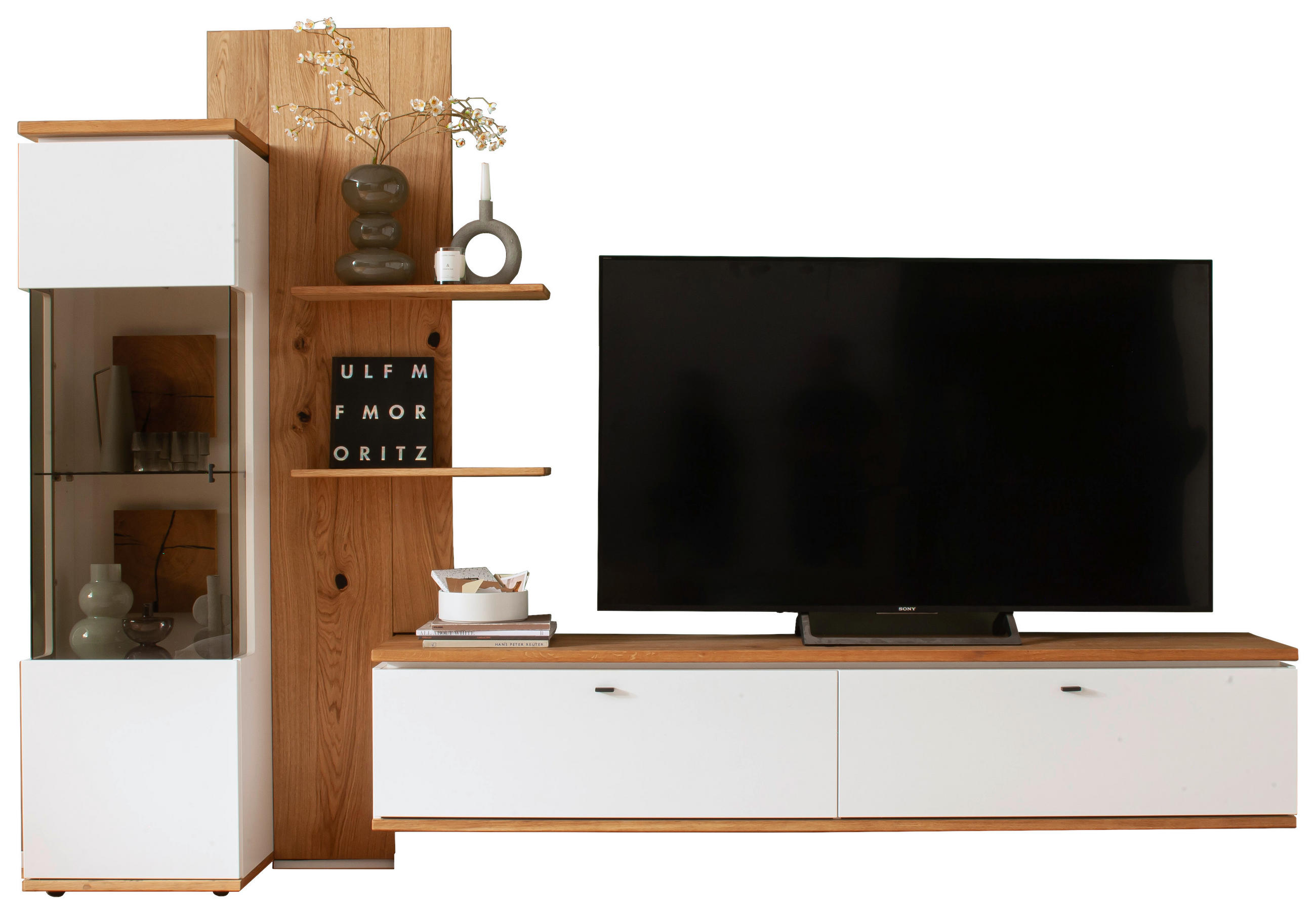 SET MOBILĂ LIVING, alb, stejar Bianco, 303/203/50 cm