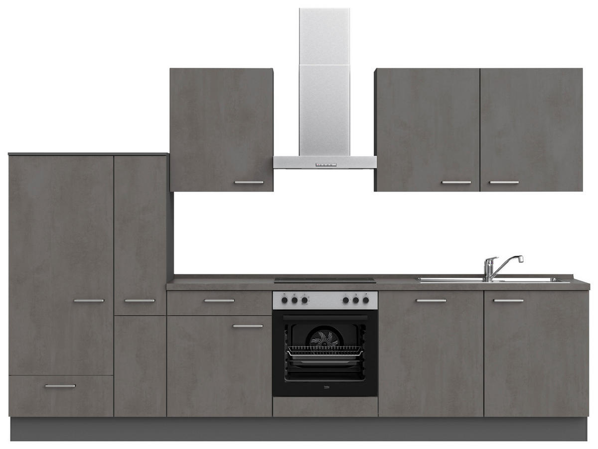 KÜCHENBLOCK 330 cm   in Schieferfarben  - Schieferfarben/Edelstahlfarben, MODERN, Holzwerkstoff/Metall (330cm) - Nobilia