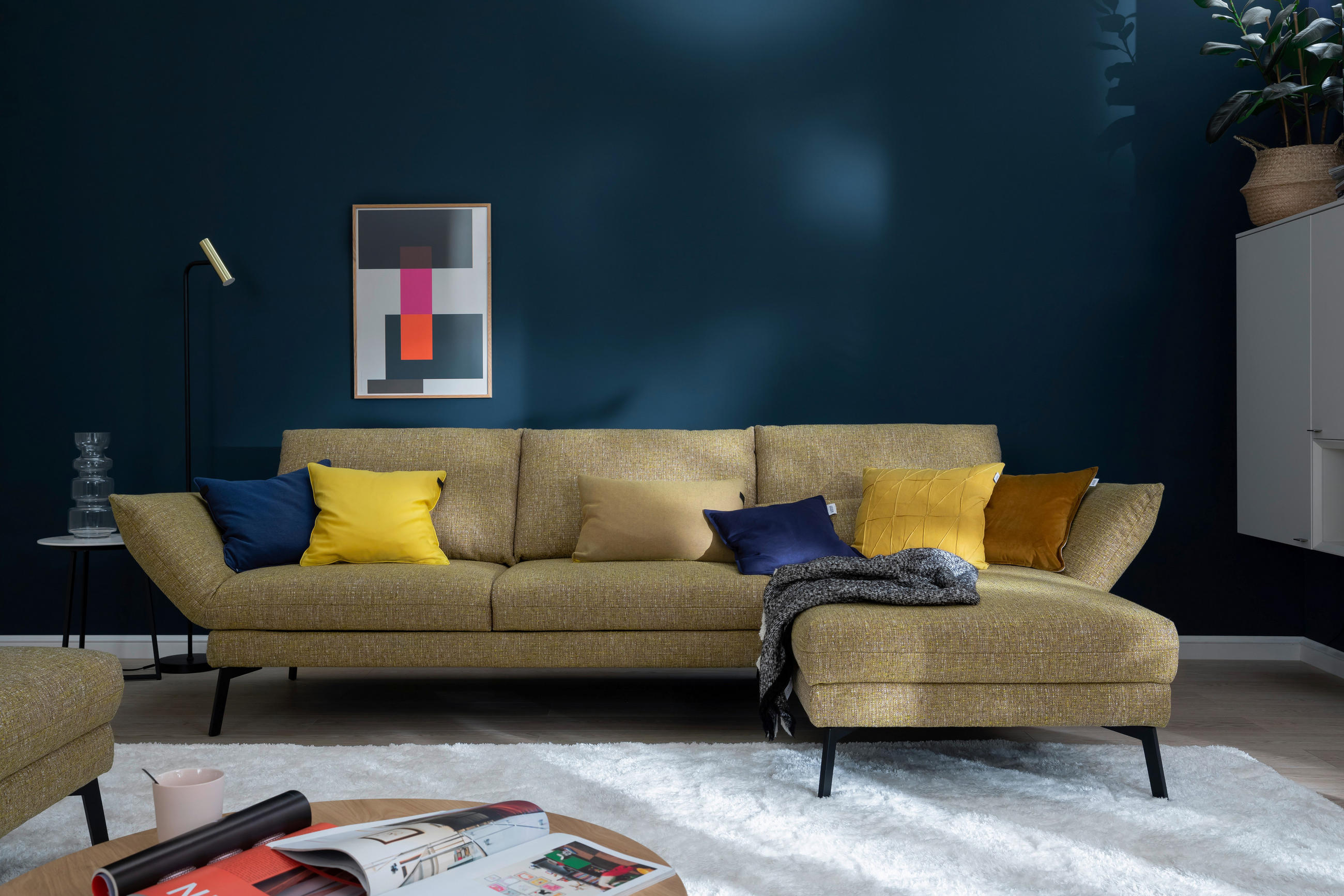 ECKSOFA Gelb Flachgewebe  - Gelb/Schwarz, Design, Textil/Metall (277/175cm) - Schöner Wohnen