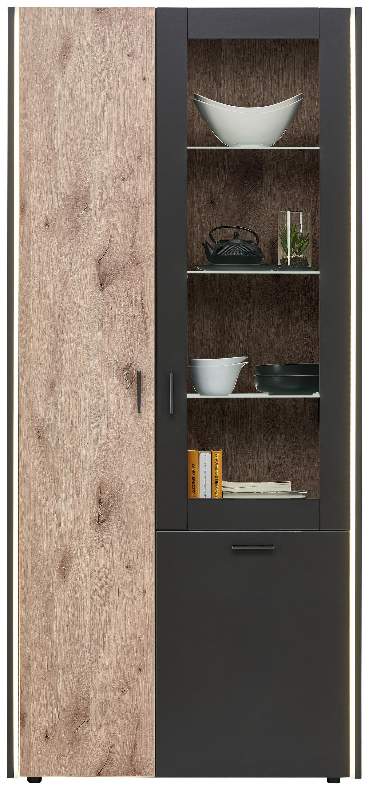 VITRÍNA, sivá, farba duba, 91/200/37 cm - čierna/sivá, Modern, kompozitné drevo/plast (91/200/37cm) - Hom`in