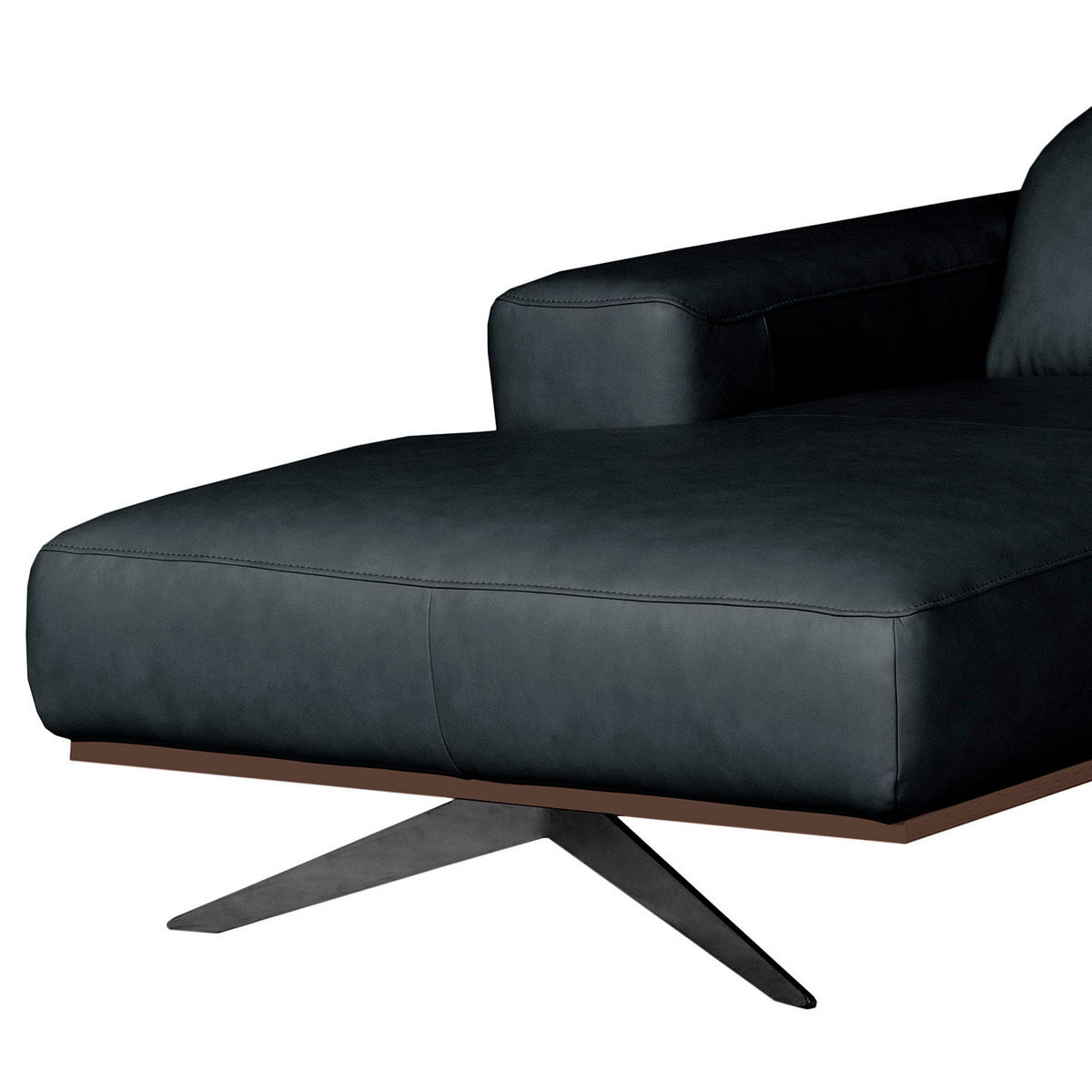 ECKSOFA  in Echtleder Blau Rücken echt, Kopfteilverstellung  187/295 cm  - Blau/Schwarz, Design, Leder/Metall (187/295cm) - Livetastic
