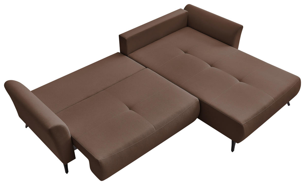 ECKSOFA GEMMA Dunkelbraun Flachgewebe Zierkissen, Rückenkissen, Bettkasten, Schlaffunktion, Rücken echt, Stauraum  - Dunkelbraun/Schwarz, Design, Textil/Metall (270/183cm) - P & B