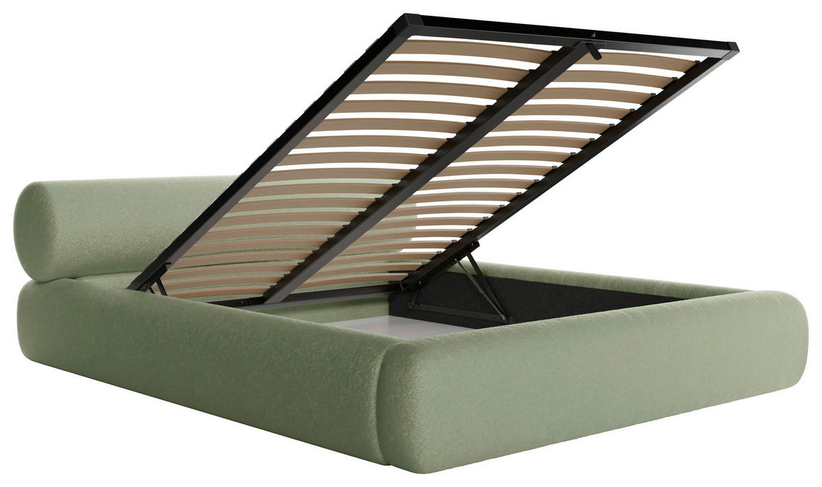 POLSTERBETT 140/200 cm,  in Grün, Lattenrost, Bettkasten,  - Schwarz/Grün, Design, Holz/Textil (140/200cm) - Chameo