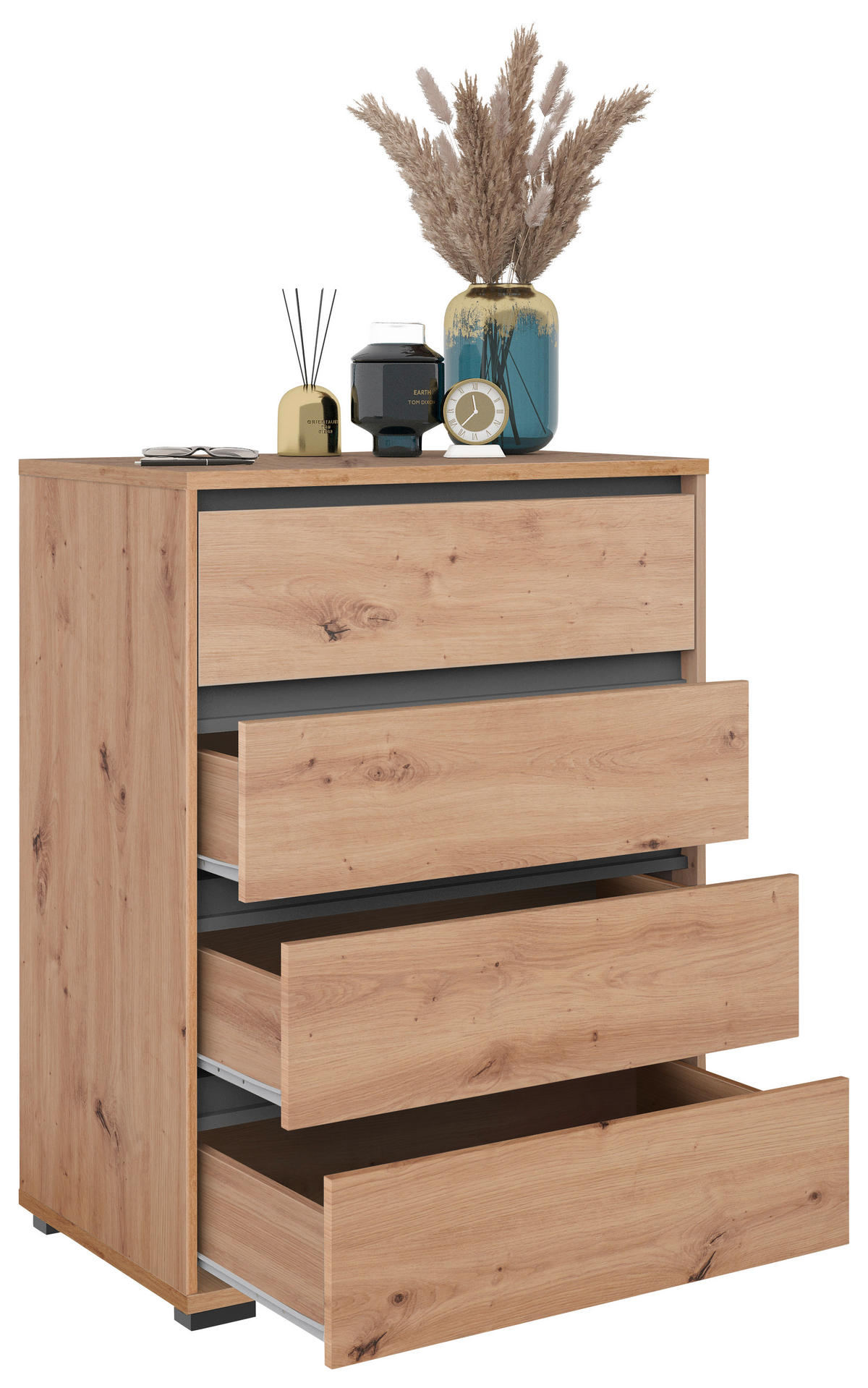 KOMÓD 80/103/48 cm  - tölgyfa/antracit, Design, műanyag/faalapú anyag (80/103/48cm) - Carryhome