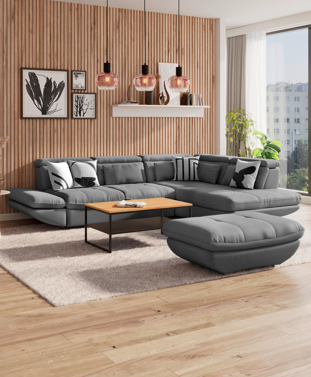 WOHNLANDSCHAFT in Webstoff Dunkelgrau  - Dunkelgrau/Schwarz, Modern, Kunststoff/Textil (233/311cm) - MID.YOU