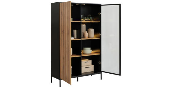 HIGHBOARD  in 103/167/38 cm  - Eiche Wotan/Schwarz, KONVENTIONELL, Glas/Holzwerkstoff (103/167/38cm) - Xora