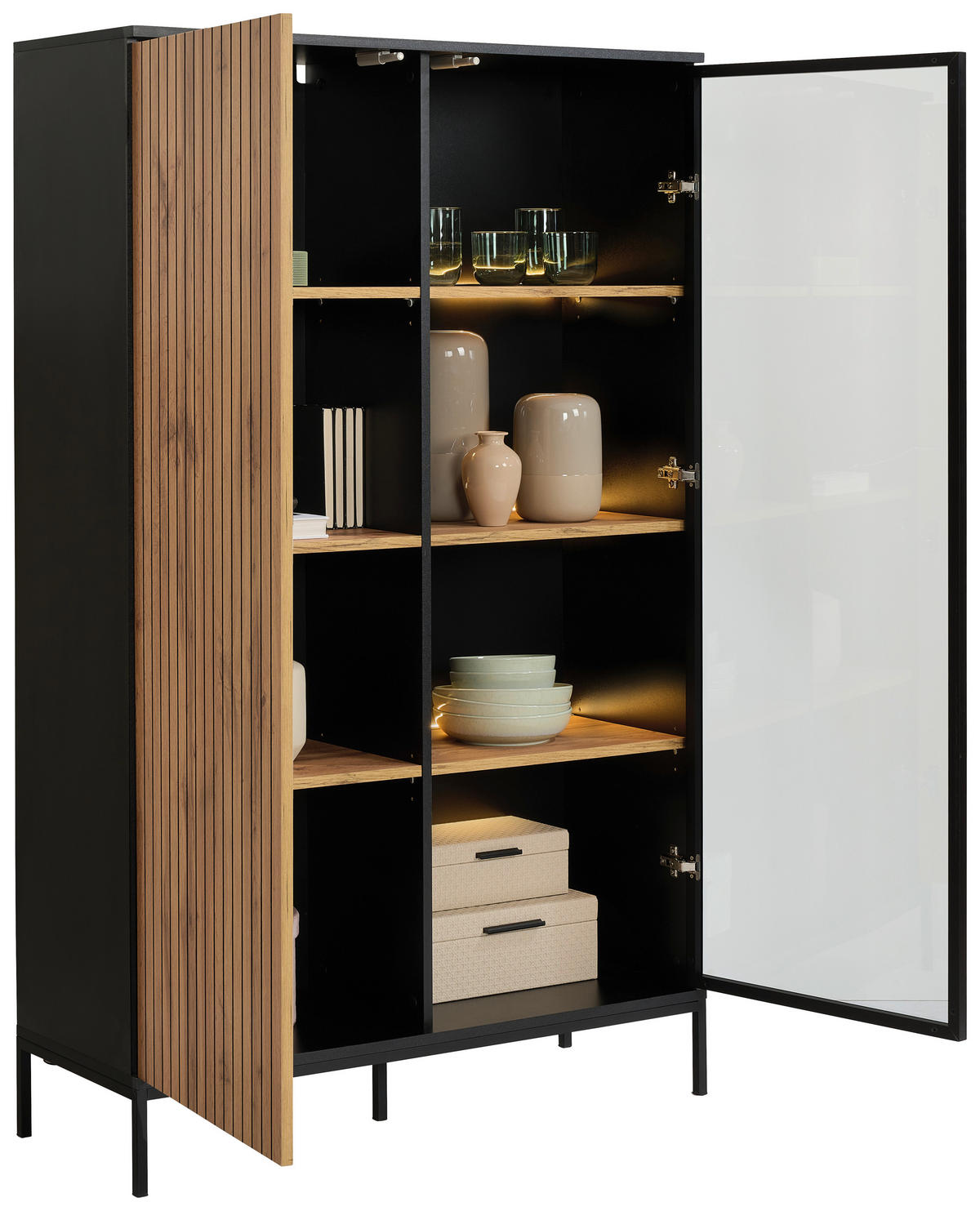 HIGHBOARD  in 103/167/38 cm  - Eiche Wotan/Schwarz, KONVENTIONELL, Glas/Holzwerkstoff (103/167/38cm) - Xora