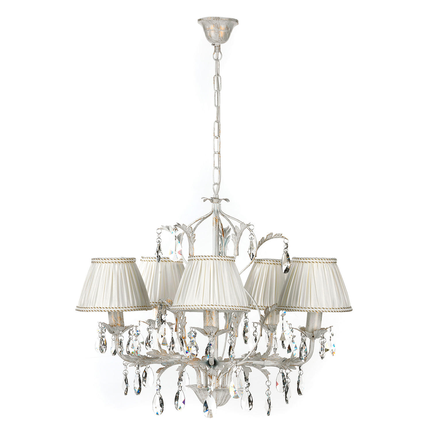 KRISTALL-HÄNGELEUCHTE 60/105 cm   - Weiß, Natur, Glas/Textil (60/105cm)