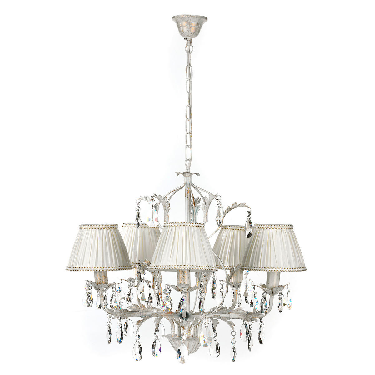 KRISTALL-HÄNGELEUCHTE 60/105 cm   - Weiß, Natur, Glas/Textil (60/105cm)