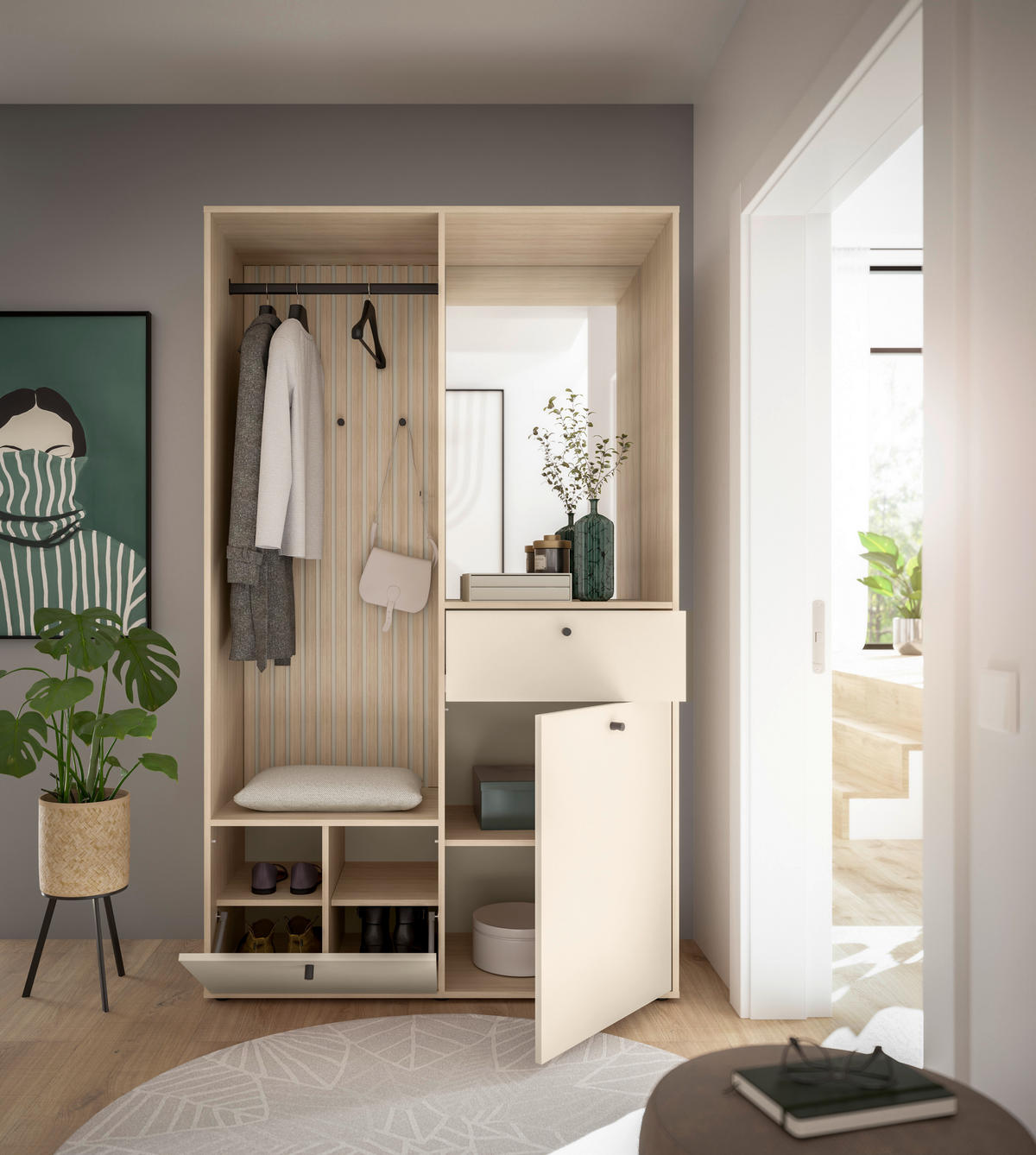 GARDEROBE 4-teilig  in 120/200/50 cm  - Kaschmir/Eichefarben, Design, Glas/Holzwerkstoff (120/200/50cm) - Xora