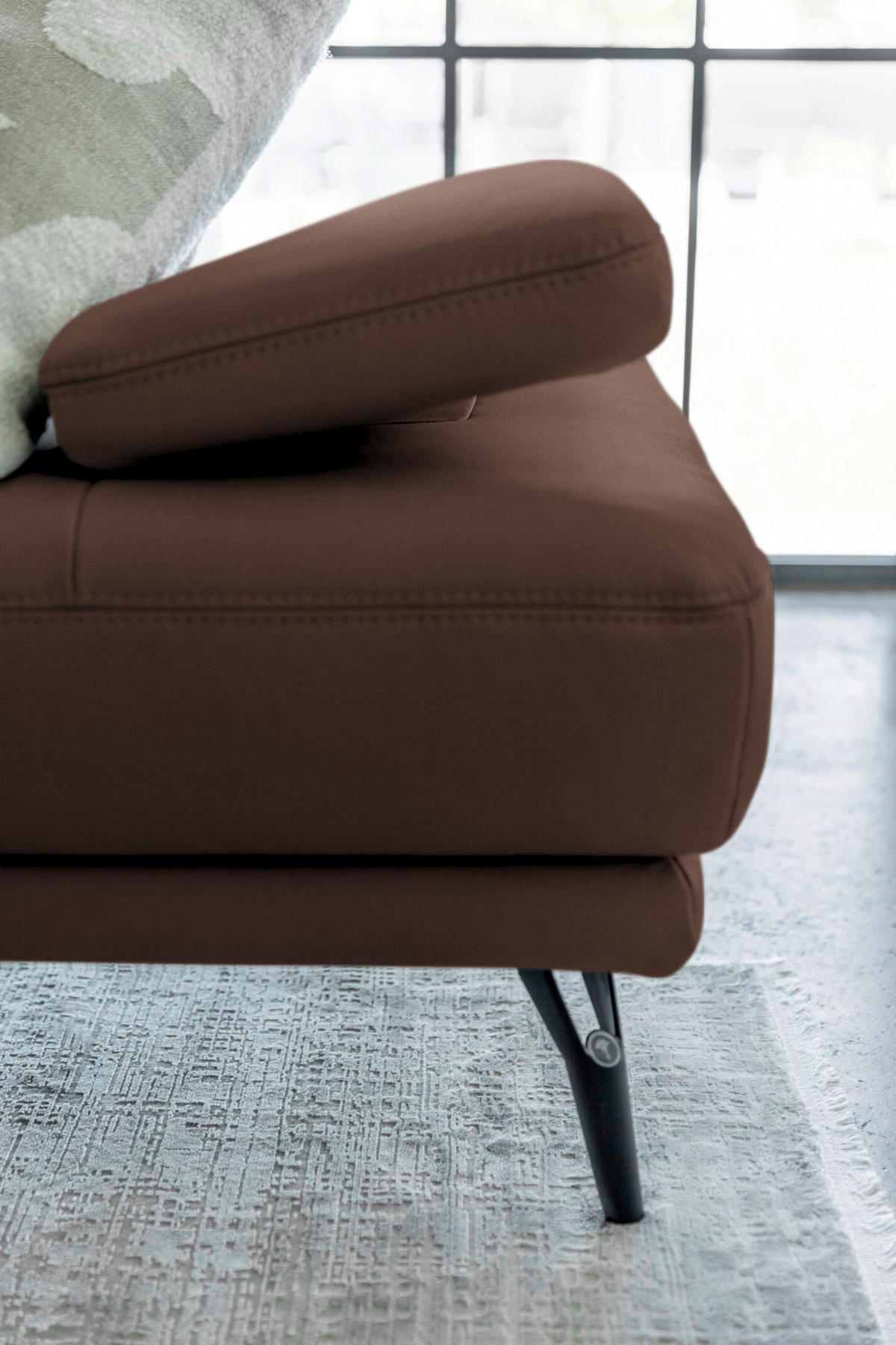 ECKSOFA Echtleder Mokka  - Schwarz/Mokka, Konventionell, Leder/Metall (301/180cm) - Joop!