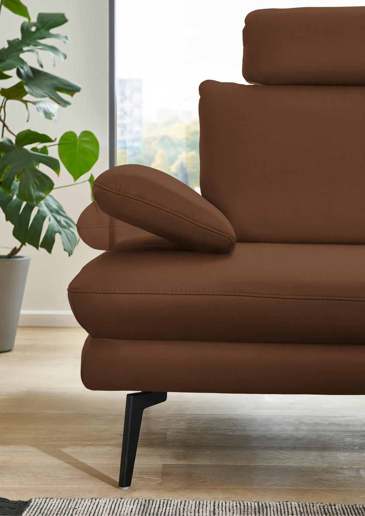 ECKSOFA in Echtleder Hellbraun  - Hellbraun/Schwarz, Design, Leder/Metall (310/180cm) - Dieter Knoll