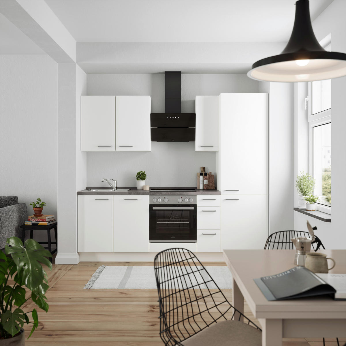 BUCĂTĂRIE FĂRĂ ELECTROCASNICE  - alb/culoare inox, Modern, metal/material pe bază de lemn (240cm) - Nobilia
