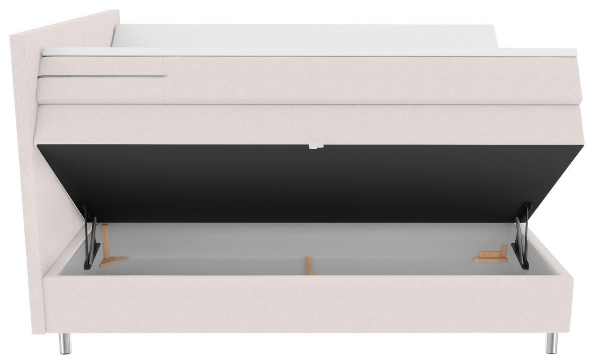 BOXSPRINGBETT 200/200 cm,  in Creme, Bettkasten, Topper, Matratzen, H3 = fest  - Chromfarben/Creme, KONVENTIONELL, Kunststoff/Textil (200/200cm) - Boxxx