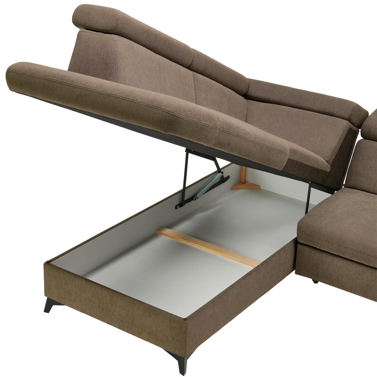 Ecksofa inkl. Funktionen in Chenille Braun, Schlammfarben  - Schlammfarben/Schwarz, Design, Textil/Metall (203/260cm) - Stylife
