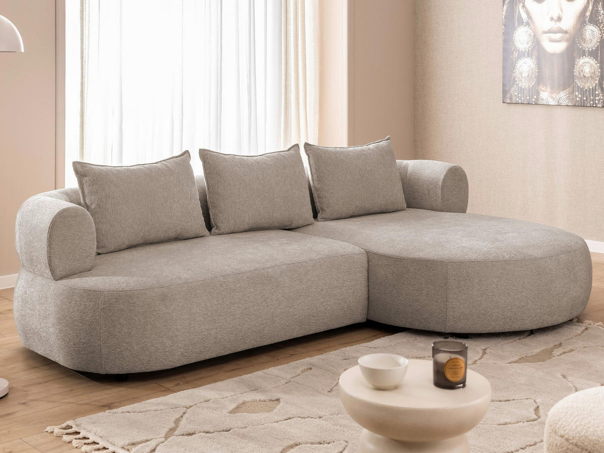 ECKSOFA in Chenille Hellbraun  256/156 cm  - Hellbraun/Schwarz, Design, Kunststoff/Textil (256/156cm) - Livetastic