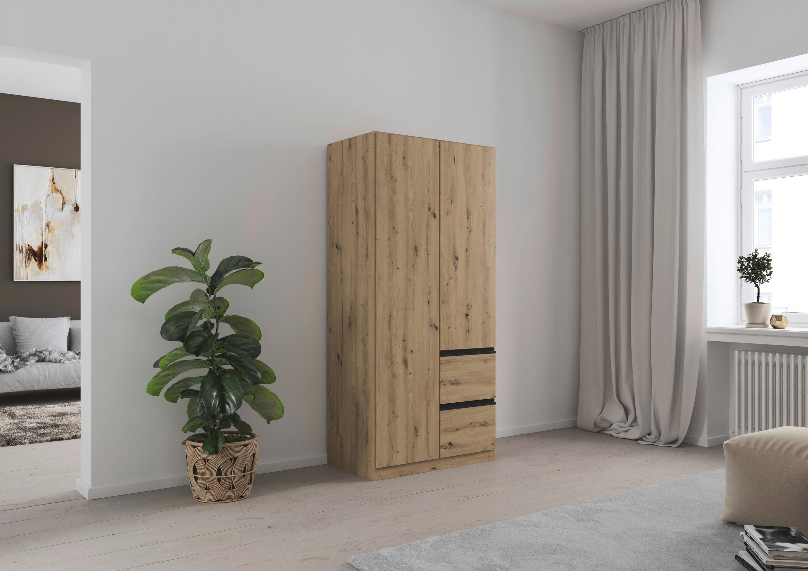 DREHTÜRENSCHRANK 91/197/54 cm 2-türig Eiche Artisan  - Eiche Artisan/Grau, MODERN, Holzwerkstoff (91/197/54cm) - Rauch Möbel