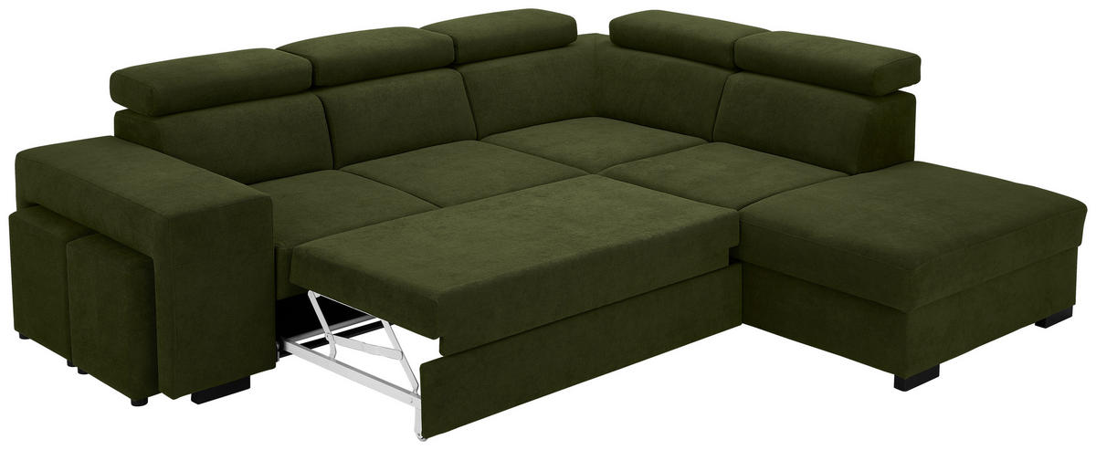 ECKSOFA Dunkelgrün Webstoff  - Dunkelgrün/Schwarz, KONVENTIONELL, Holz/Textil (283/244cm) - Carryhome