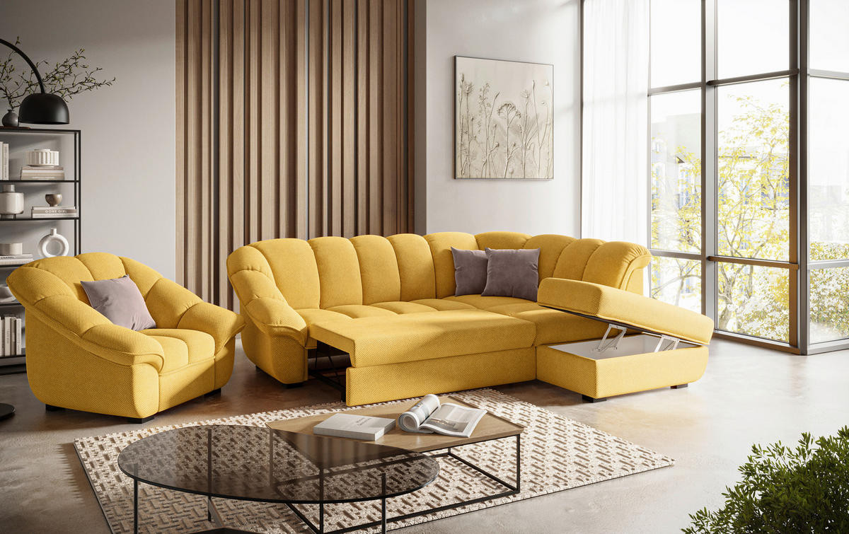 SEDACIA SÚPRAVA, textil, horčicovožltá - čierna/horčicovožltá, Modern, textil/plast (260/88/222cm) - Welnova