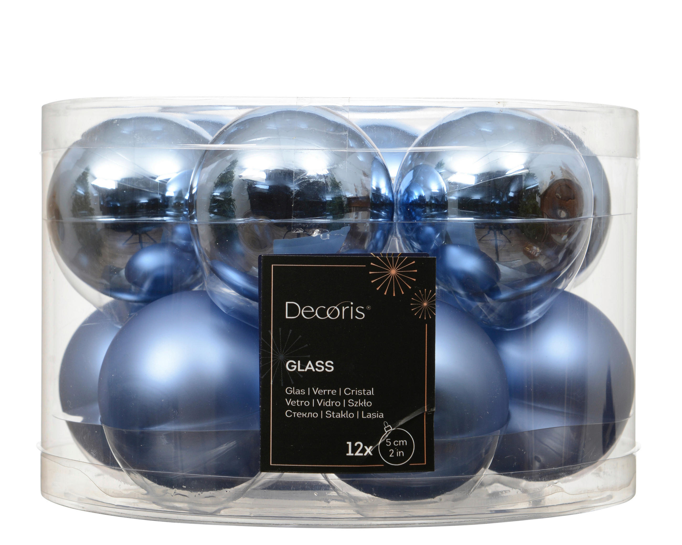KARÁCSONYFAGÖMBSZETT - kék, Basics, üveg (5/5/5cm)