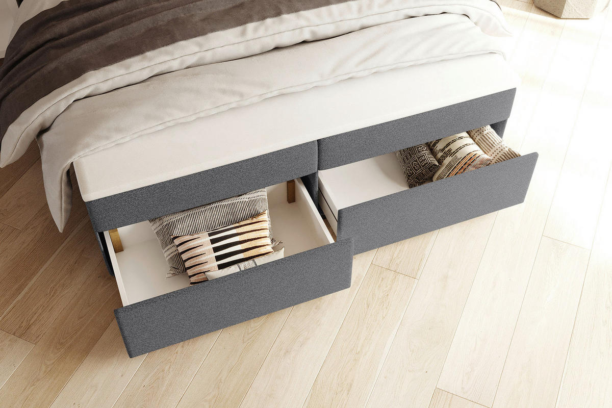 BOXBETT 160/200 cm,  in Anthrazit, Topper, Matratzen, Bettschubladen, H3 = fest  - Anthrazit/Schwarz, KONVENTIONELL, Kunststoff/Textil (160/200cm) - Boxxx