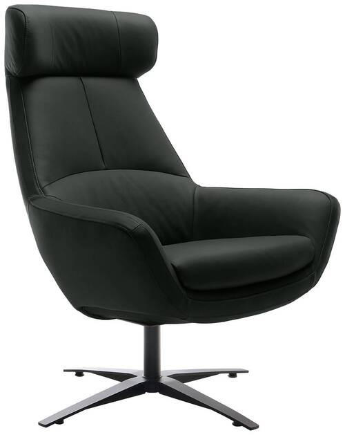 SESSEL in Echtleder Schwarz  - Schwarz, Modern, Leder/Metall (81/112/83cm) - Trendmanufaktur
