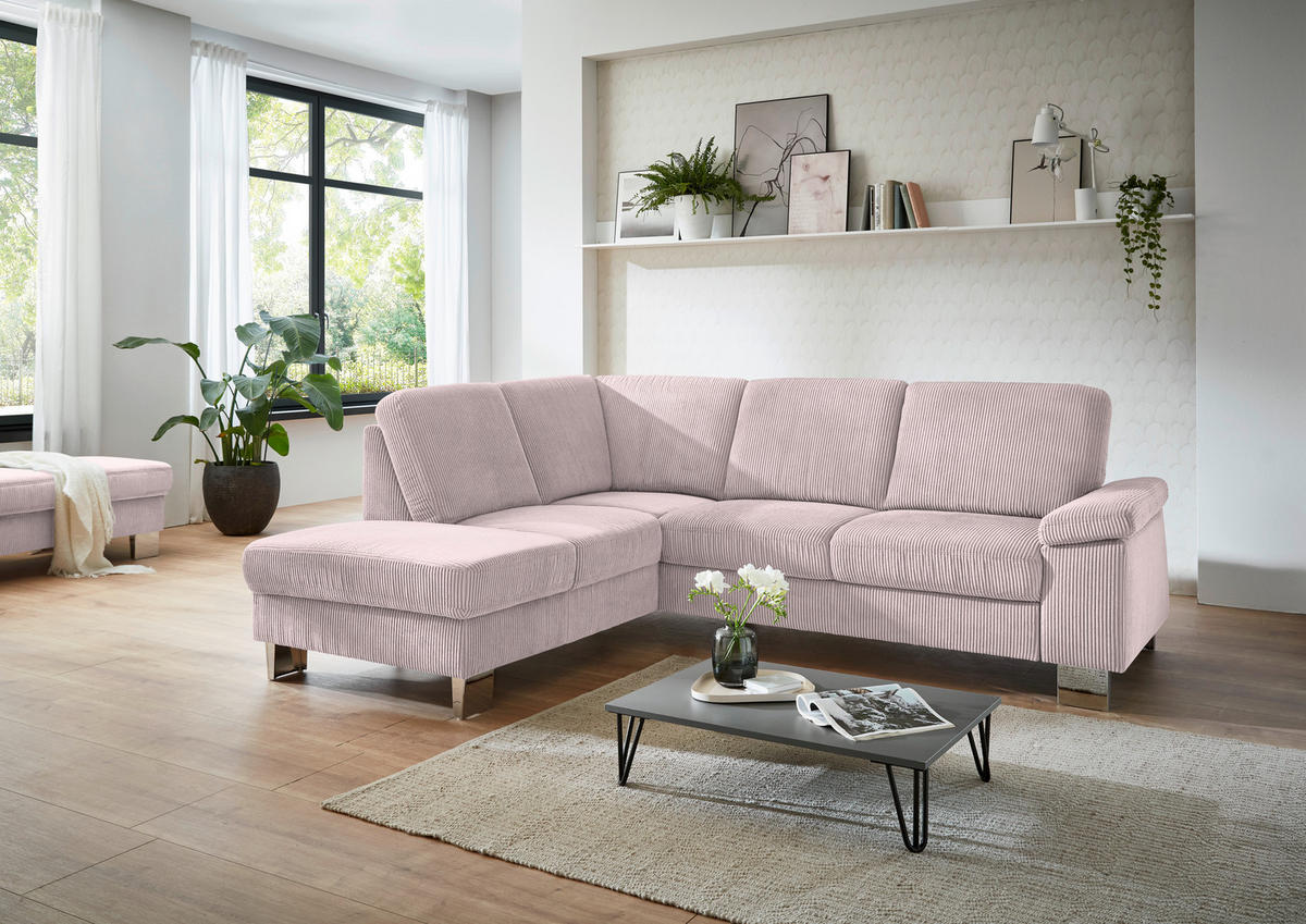 ECKSOFA in Cord Altrosa  - Edelstahlfarben/Altrosa, Konventionell, Textil/Metall (200/248cm) - Beldomo System