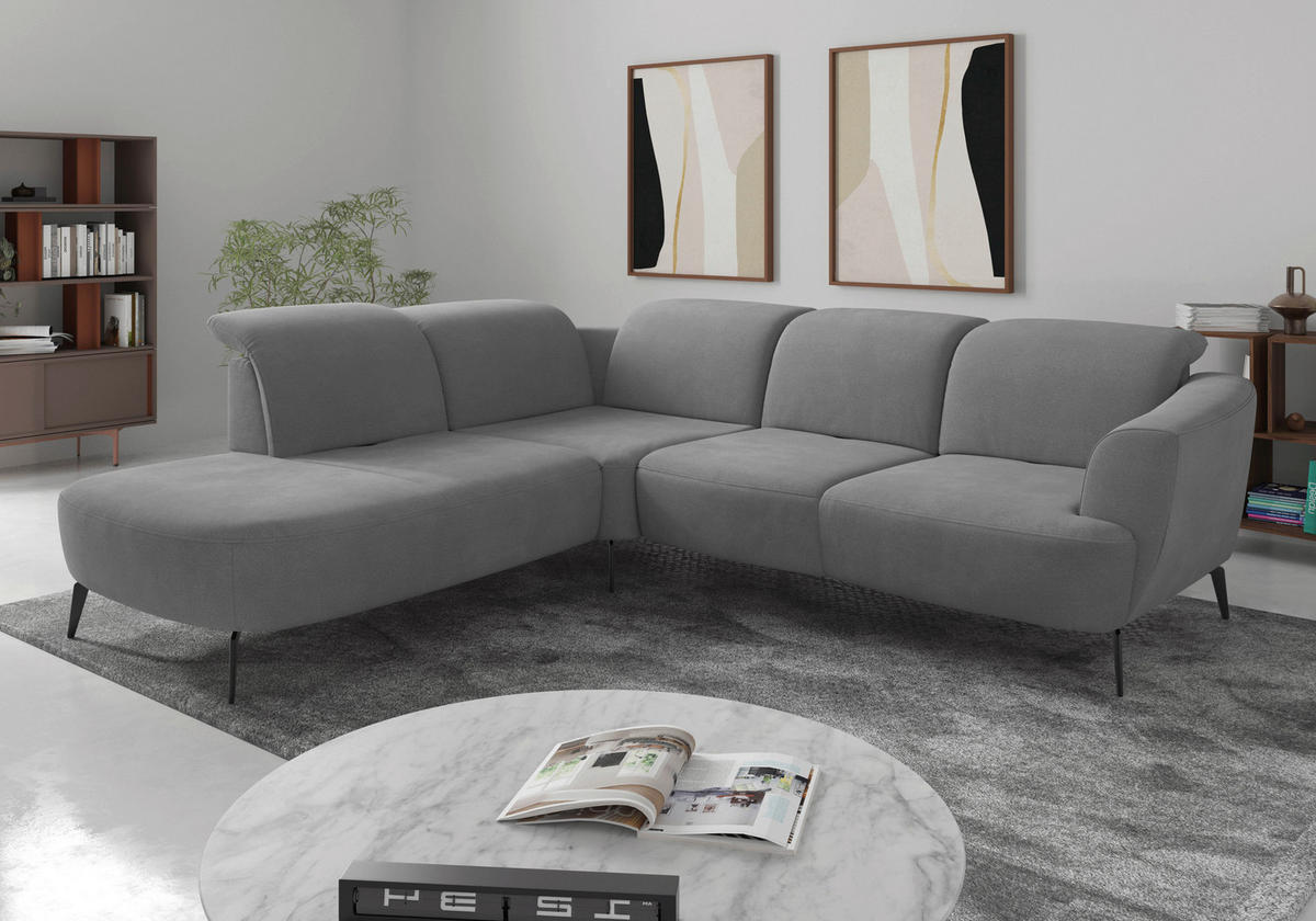 ECKSOFA Flachgewebe Grau  - Schwarz/Grau, Konventionell, Textil/Metall (267/300cm) - Sit & More