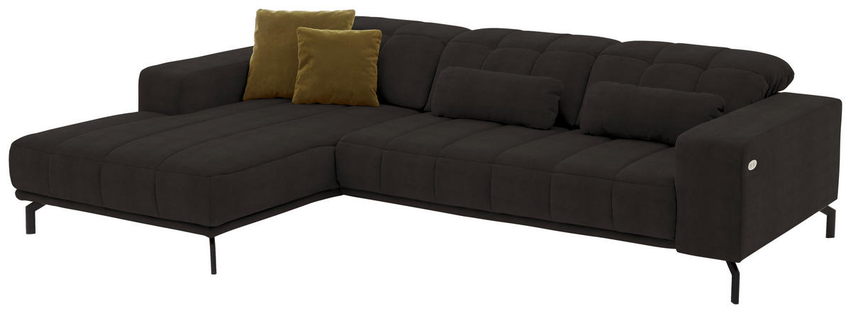 ECKSOFA in Velours Dunkelbraun  - Dunkelbraun/Schwarz, Design, Textil/Metall (195/293cm) - Beldomo Style