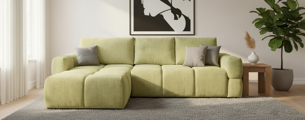 HÖRNSOFFA i chenille senapsgul  - svart/senapsgul, Design, metall/textil (173/299cm) - Stylife