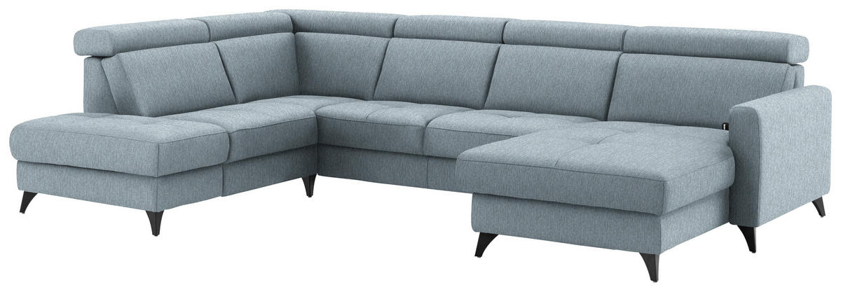 WOHNLANDSCHAFT Flachgewebe Hellblau  - Schwarz/Hellblau, Konventionell, Textil/Metall (215/333/174cm) - Beldomo System