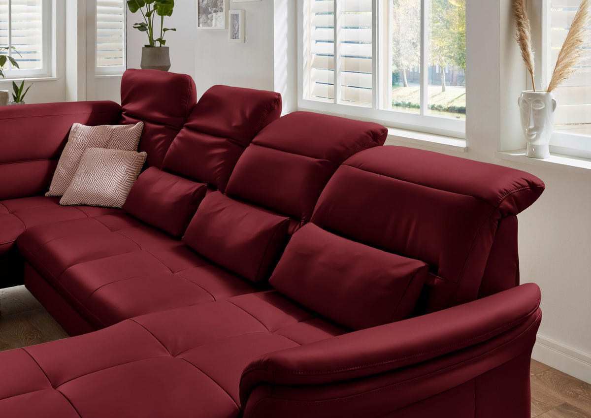WOHNLANDSCHAFT in Echtleder Rot  - Rot/Schwarz, Design, Leder/Metall (206/336/181cm) - Beldomo Speed