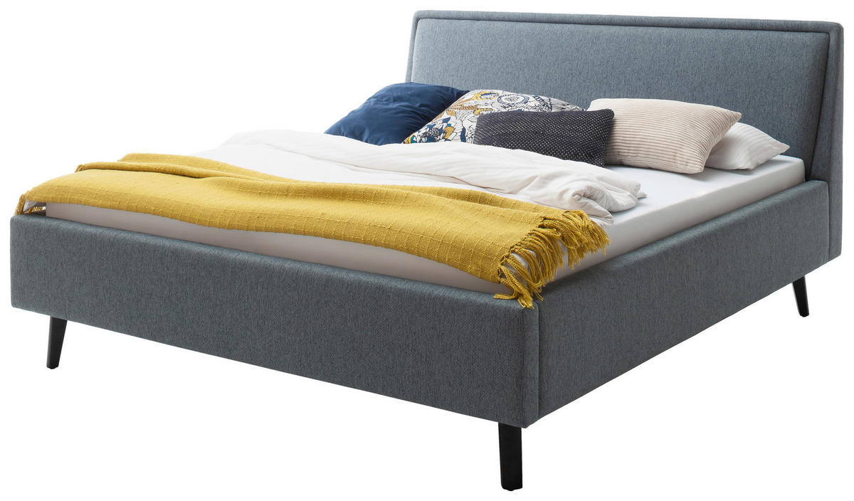 LIT REMBOURRÉ 180/200 cm  in Blau  - bleu/noir, Modern, textile/bois (180/200cm) - Livetastic