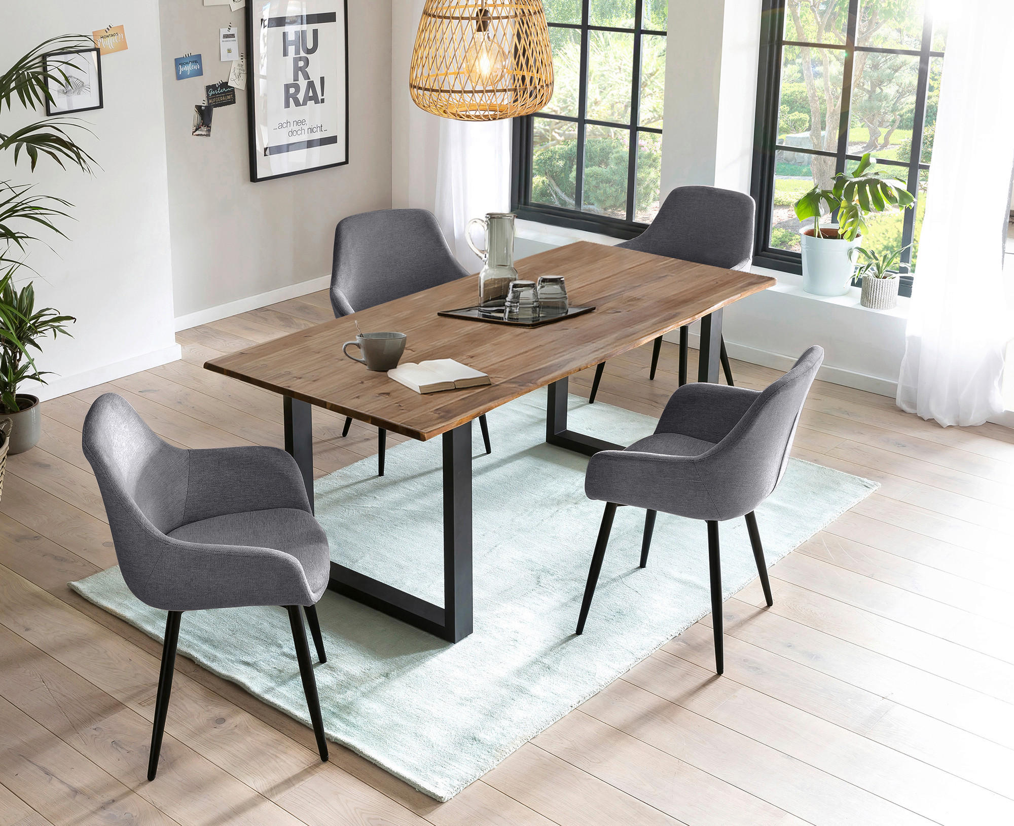 TISCHGRUPPE Anthrazit, Walnussfarben  - Anthrazit/Walnussfarben, MODERN, Holz/Textil (180/90/75cm) - Livetastic