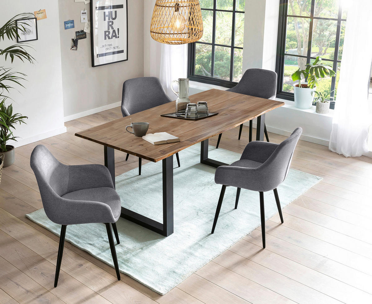TISCHGRUPPE Anthrazit, Walnussfarben  - Anthrazit/Walnussfarben, MODERN, Holz/Textil (180/90/75cm) - Livetastic