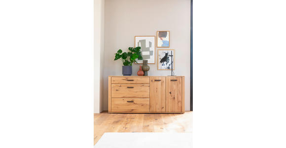 SIDEBOARD Asteiche, Balkeneiche furniert, massiv Eichefarben Einlegeböden  - Eichefarben/Anthrazit, KONVENTIONELL, Holz/Holzwerkstoff (179/90/44cm) - Cantus