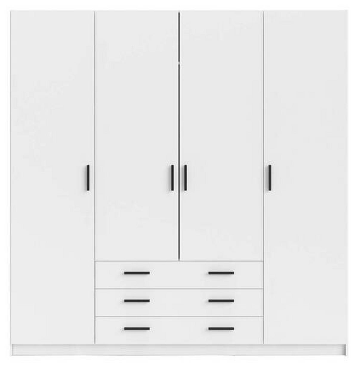 GARDEROB 195,5/200,4/49,6 cm 4-dörrar - vit/svart, Basics, metall/trämaterial (195,5/200,4/49,6cm) - Best Price