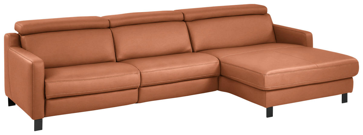 ECKSOFA in Echtleder Cognac  - Cognac/Schwarz, Design, Leder/Metall (291/176cm) - Valdera