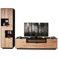 WOHNWAND  in Schwarz, Eichefarben  275/200/45 cm  - Eichefarben/Schwarz, Design, Glas/Holz (275/200/45cm) - Novel