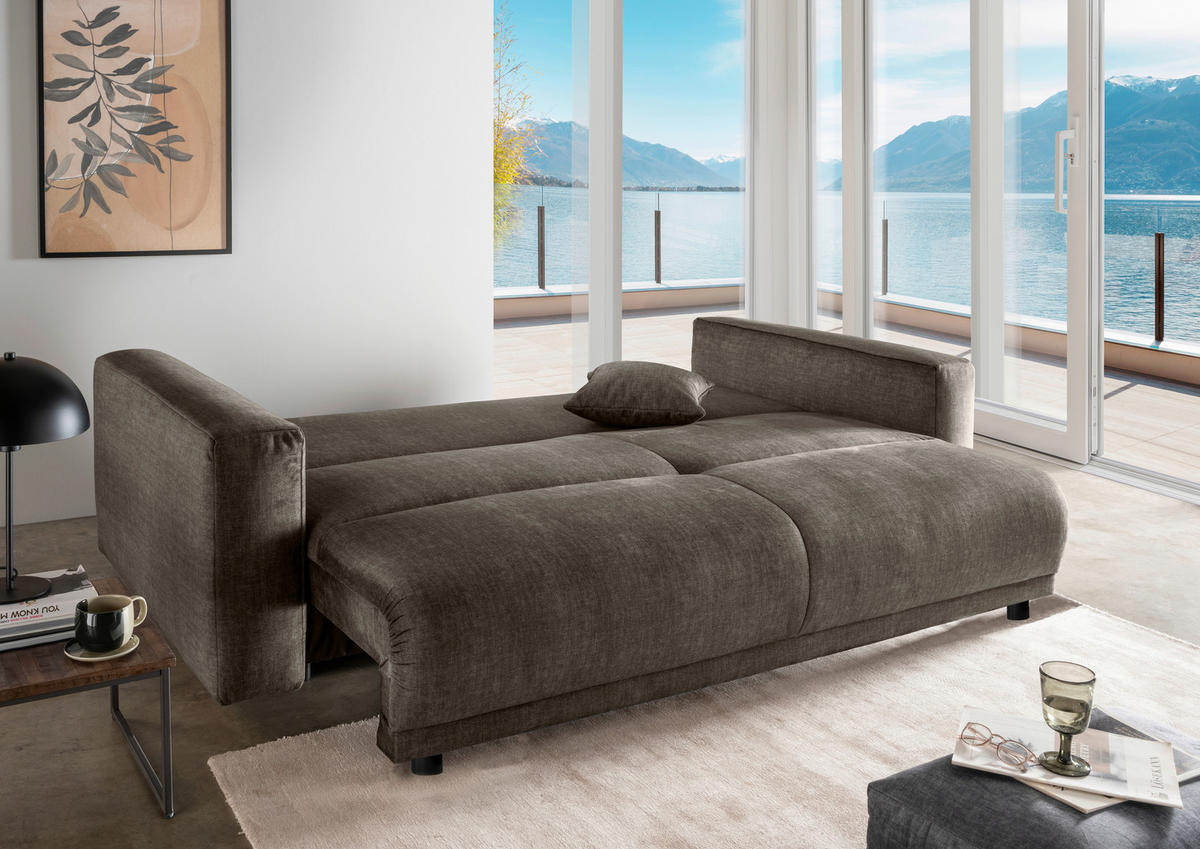 SCHLAFSOFA in Velours Braun  - Schwarz/Braun, Modern, Kunststoff/Textil (245/86/126cm) - Livetastic
