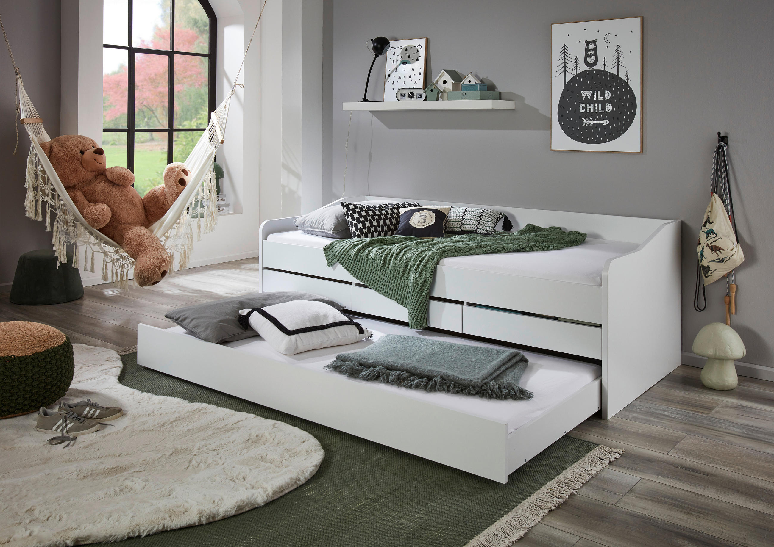 AUSZIEHBETT 90/200 cm  in Weiß  - Weiß, MODERN, Holzwerkstoff (90/200cm) - MID.YOU