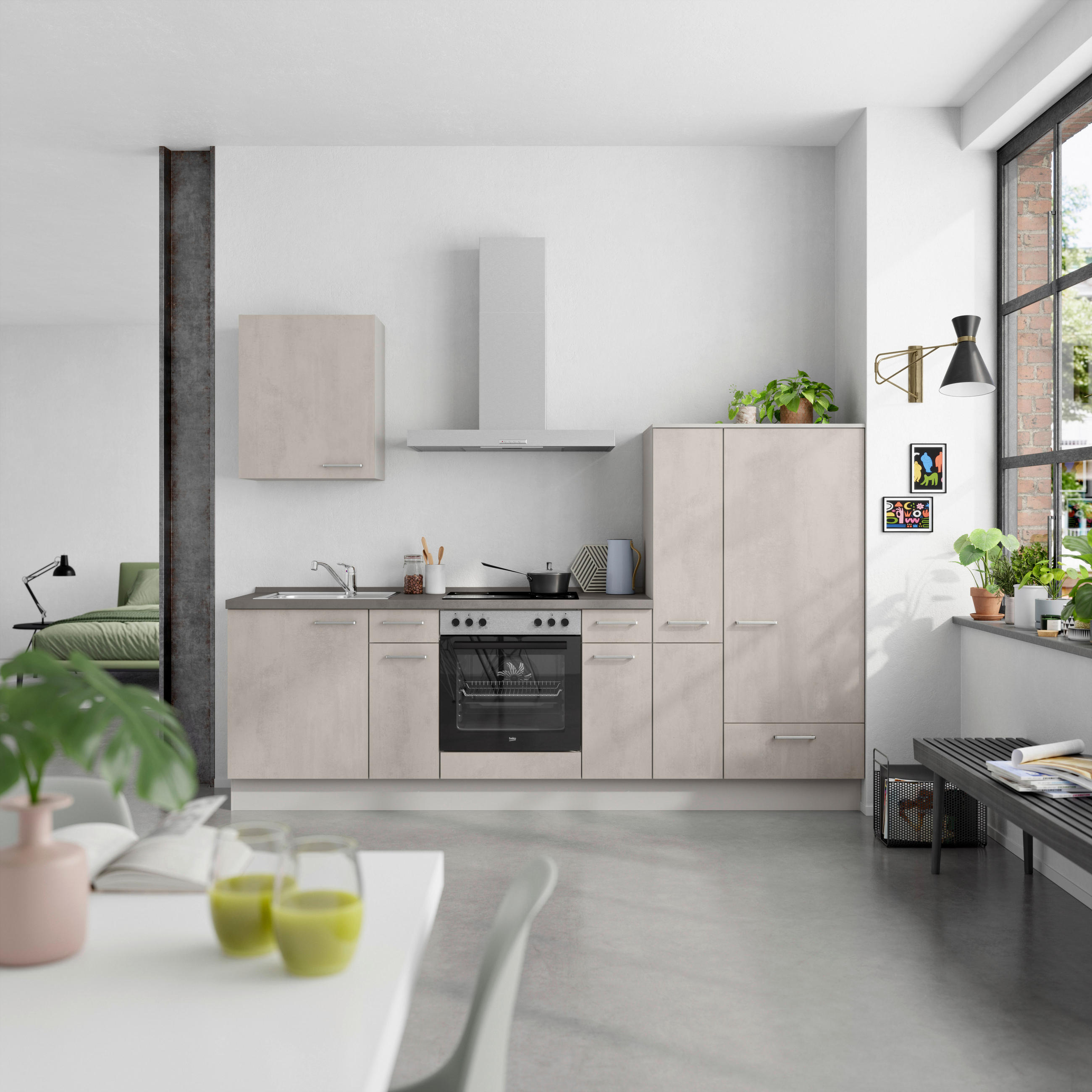 KÜCHENBLOCK Riva 270 cm  in Grau, Schieferfarben  - Schieferfarben/Edelstahlfarben, MODERN, Holzwerkstoff/Metall (270cm) - Nobilia