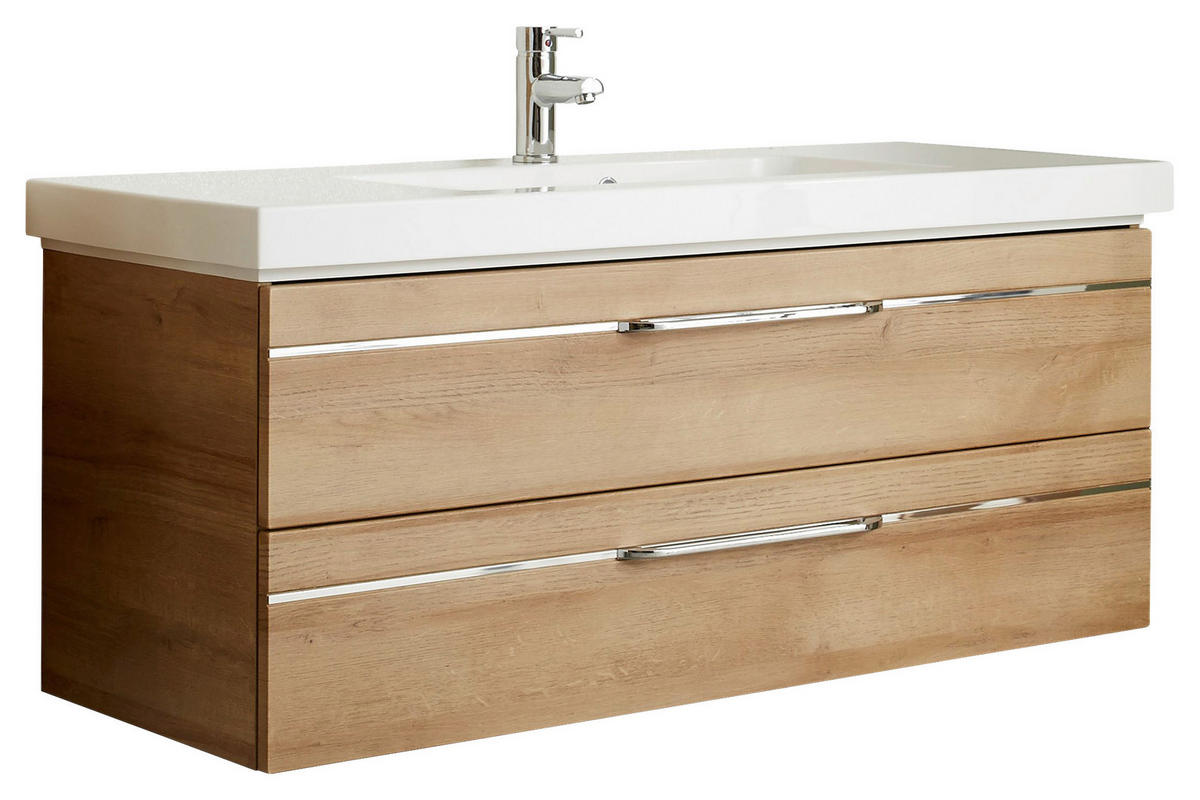 WASCHTISCHKOMBI 123 cm  - Chromfarben/Eichefarben, KONVENTIONELL, Holzwerkstoff/Stein (123cm) - Pelipal