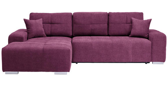 ECKSOFA Beere Webstoff Zierkissen, Rückenkissen, Bettkasten, Schlaffunktion, Rücken echt  - Beere/Silberfarben, Design, Kunststoff/Textil (194/280cm) - Carryhome