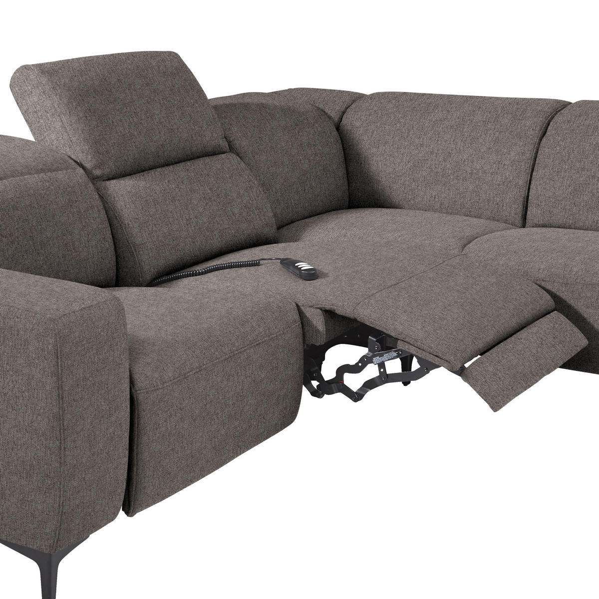ECKSOFA Graubraun Flachgewebe  - Graubraun/Schwarz, Design, Textil/Metall (290/238cm) - Pure Home Lifestyle